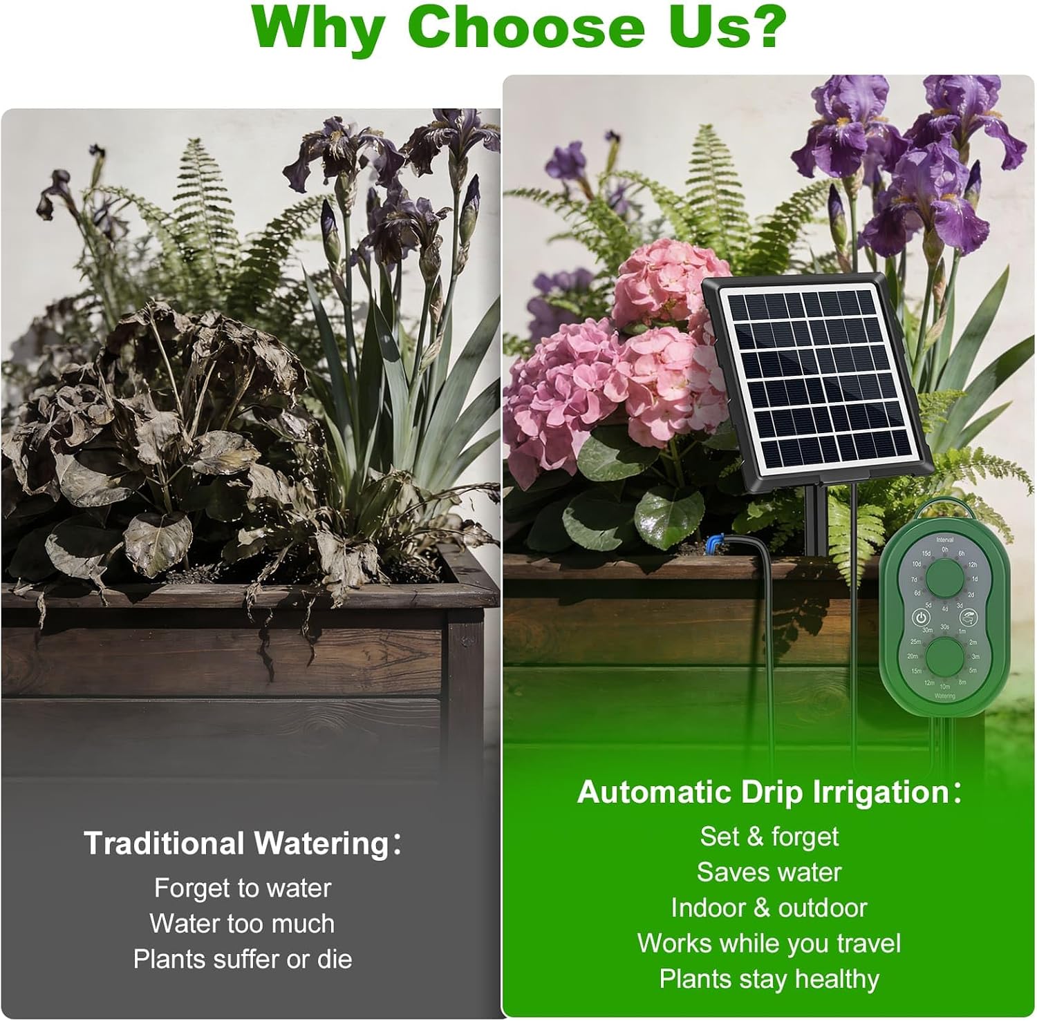 50FT Automatic Solar Drip Irrigation System, Solar Automatic Plant Waterer Kit, Supported 15 Pots, Indoor/Outdoor