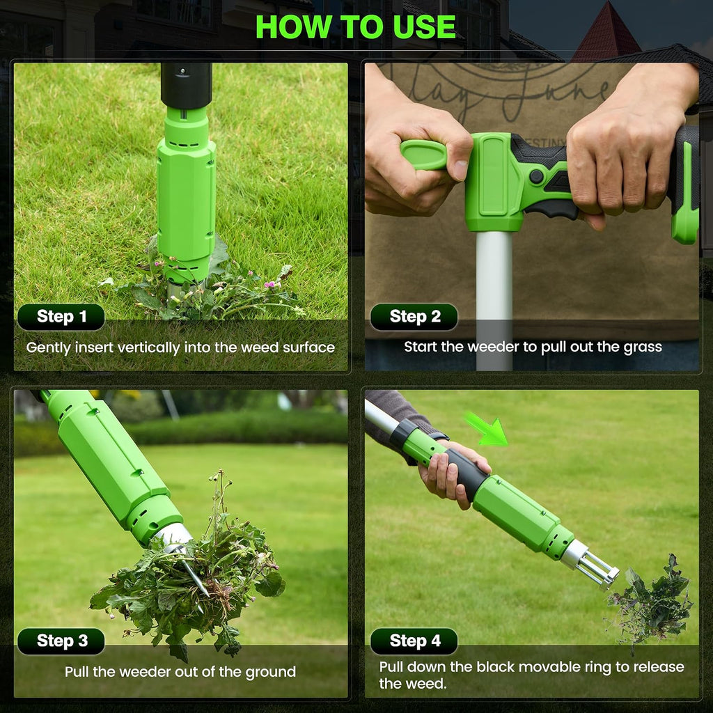 Electric Stand Up Weed Puller Tool with 3.0Ah Battery, Deep Root Removal Adjustable Handle Weeding Tool, Garden