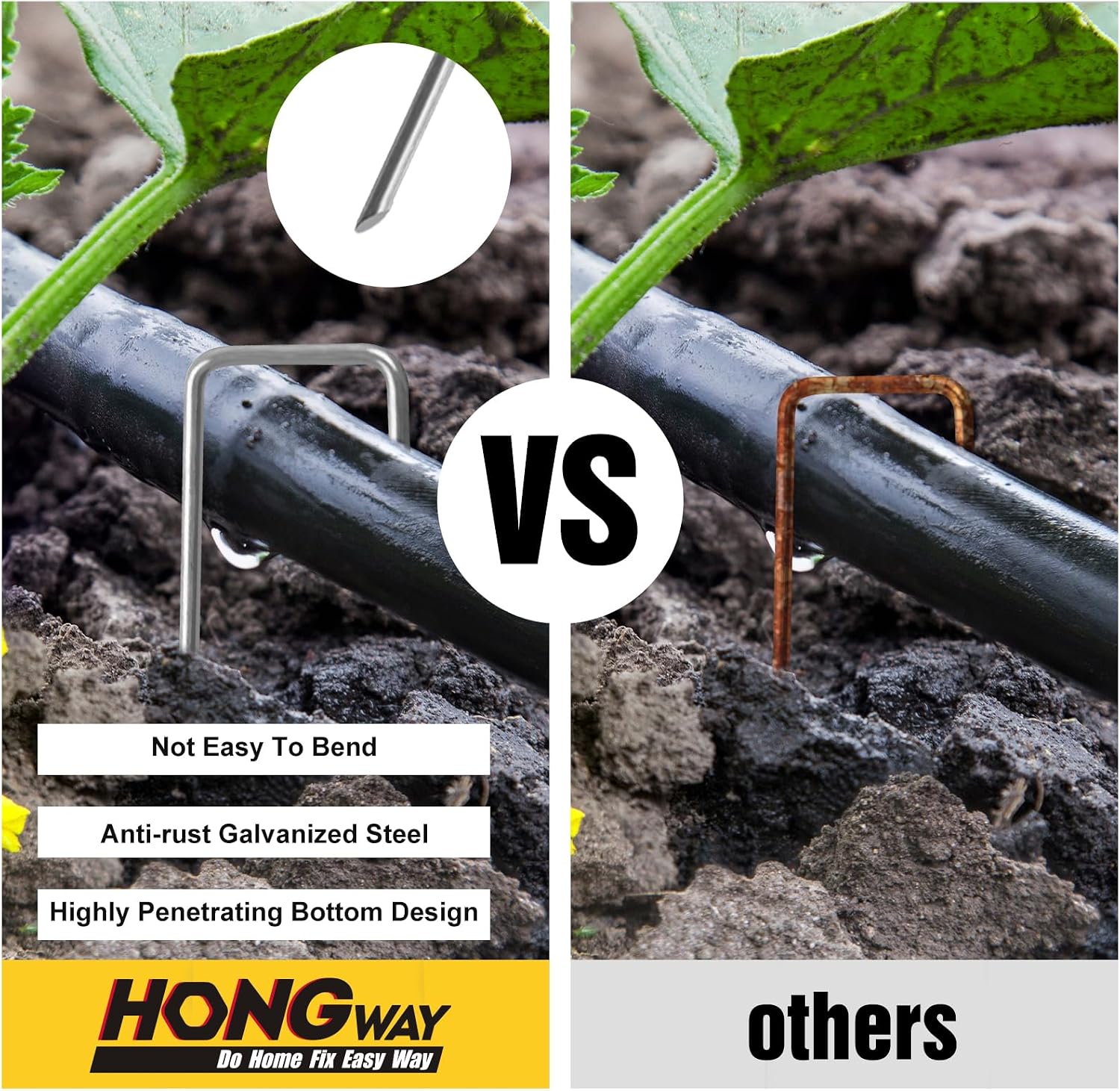 HongWay 360 Pack 6 Inch Landscape Staples, Galvanized Garden Staples 11 Gauge Ground Stakes Landscaping Fabric Pins
