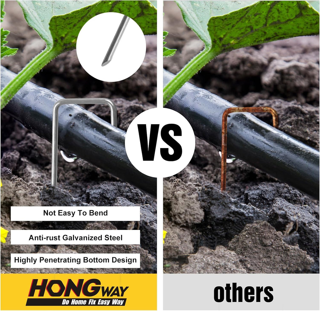 HongWay 500 Pack 6 Inch Landscape Staples, Garden Staples Pins Galvanized 11 Gauge Ground Stakes Yard Lawn Staples for
