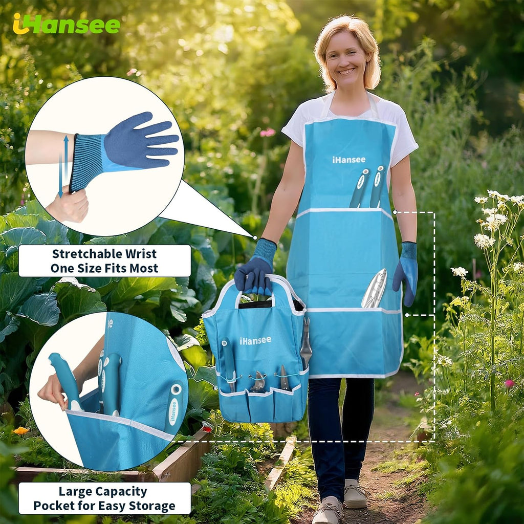 Blue Garden Tools Set 12-Piece, Gardening Gifts for Women Men | Aluminum Gardening Hand Tool with Non-Slip Handle