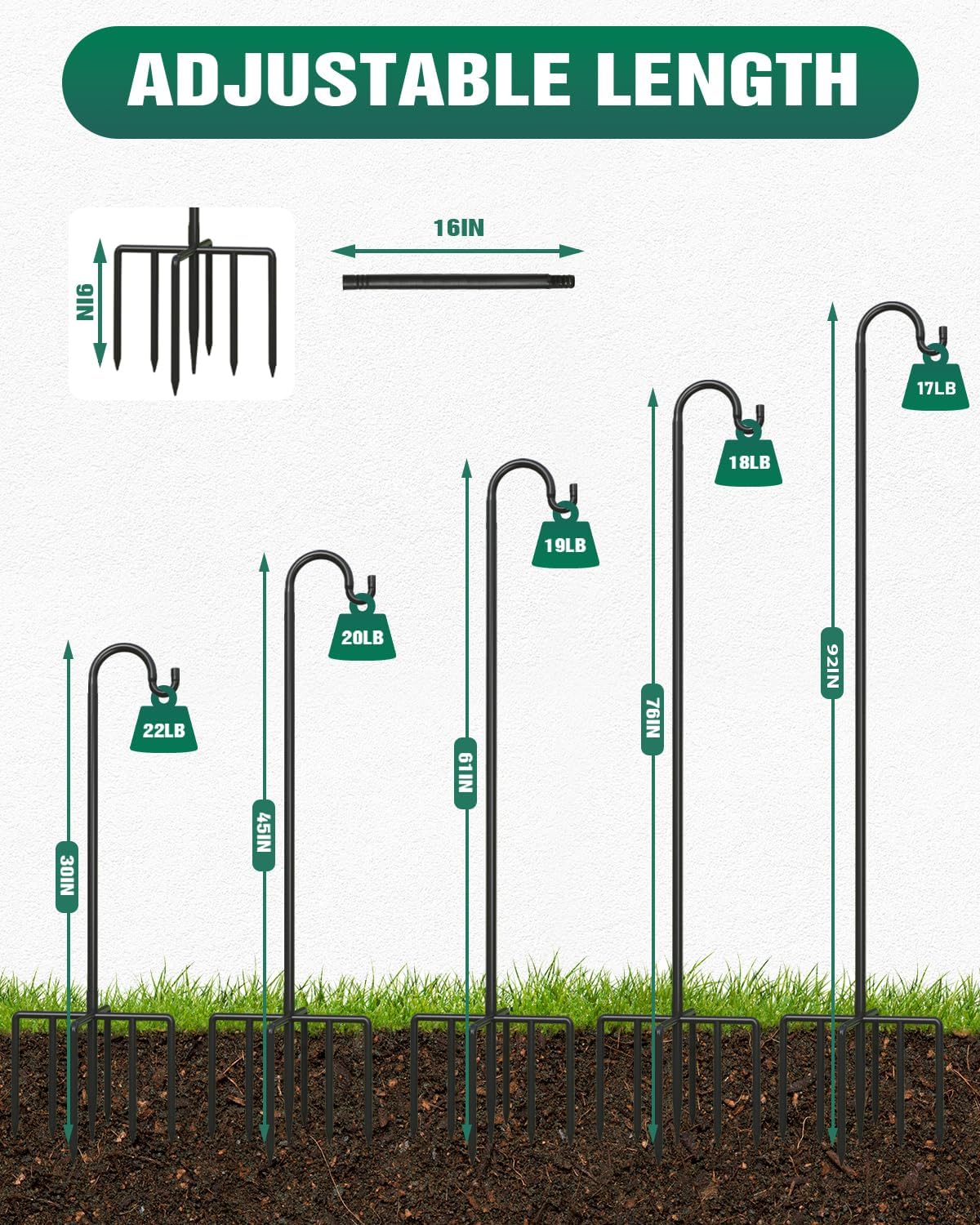 2 Pack 92 Inch Adjustable Metal Shepherd Hooks for Bird Feeder Outdoor | Heavy Duty Bird Feeder Hanger with 7 Prongs