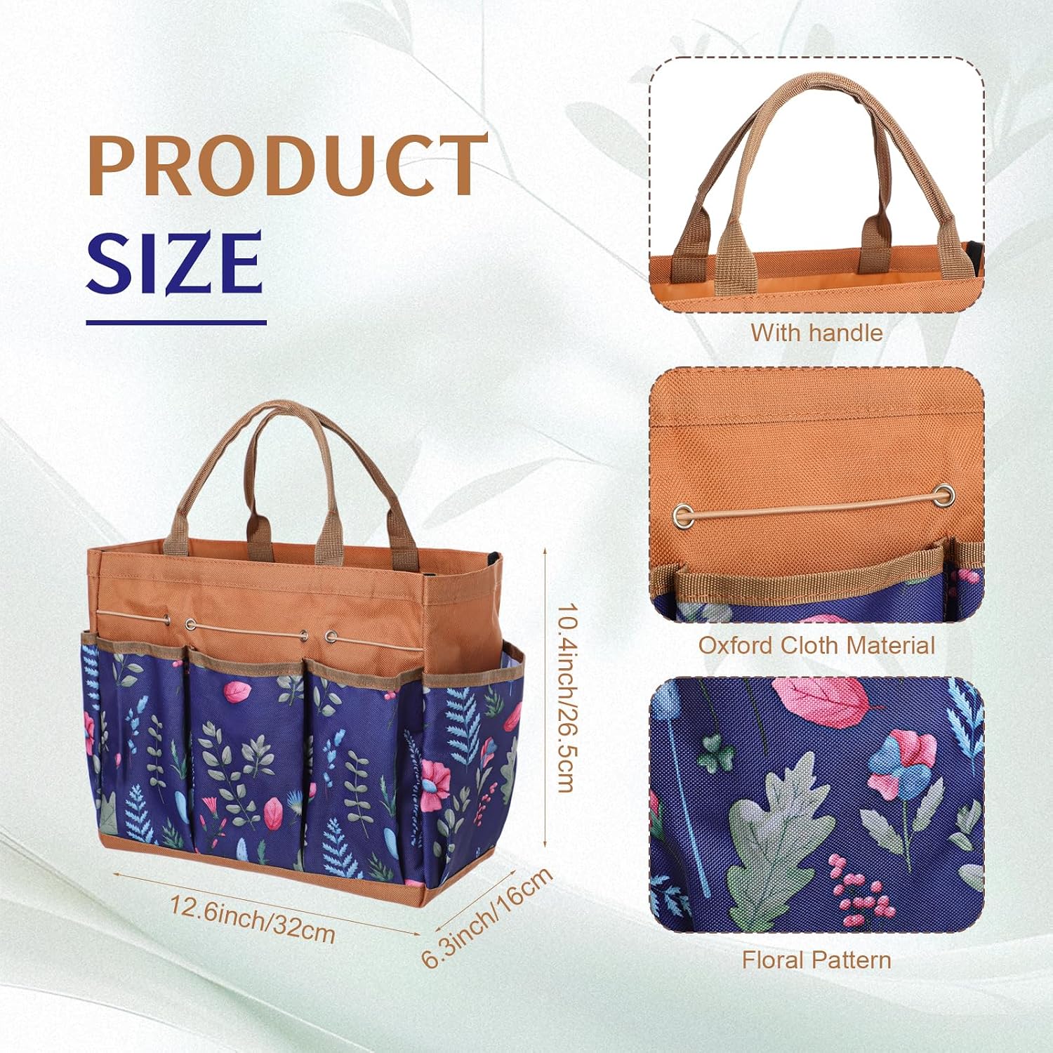 2 Pcs Large Floral Tote Bag and Garden Gloves,Classic,Brown | Heavy Duty Gardening Tools Gifts for Women, Thorn