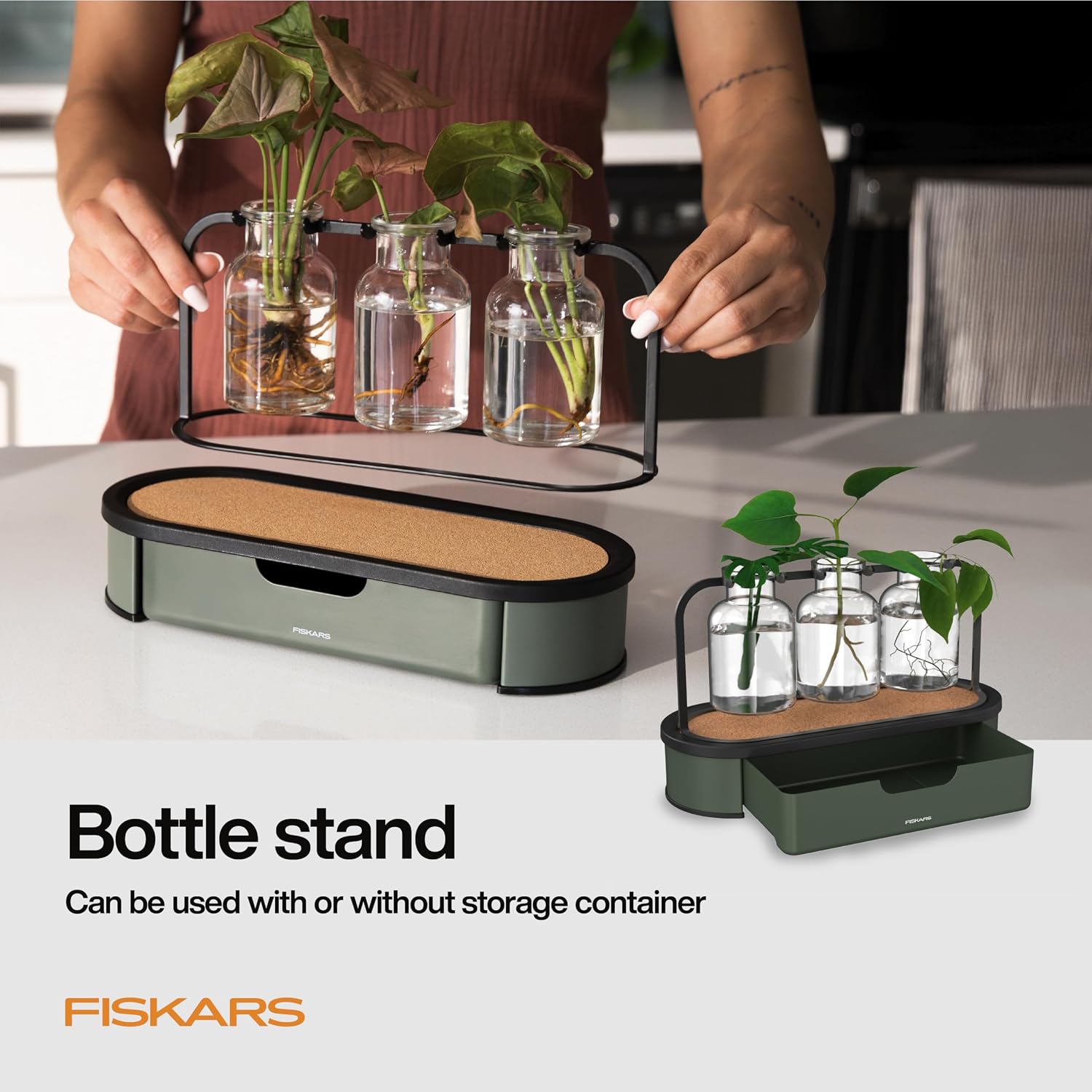 Fiskars Plant Propagation Station, Hydroponic System for Indoor Gardening | Glass Test Tube Vases w/ Metal Rack &