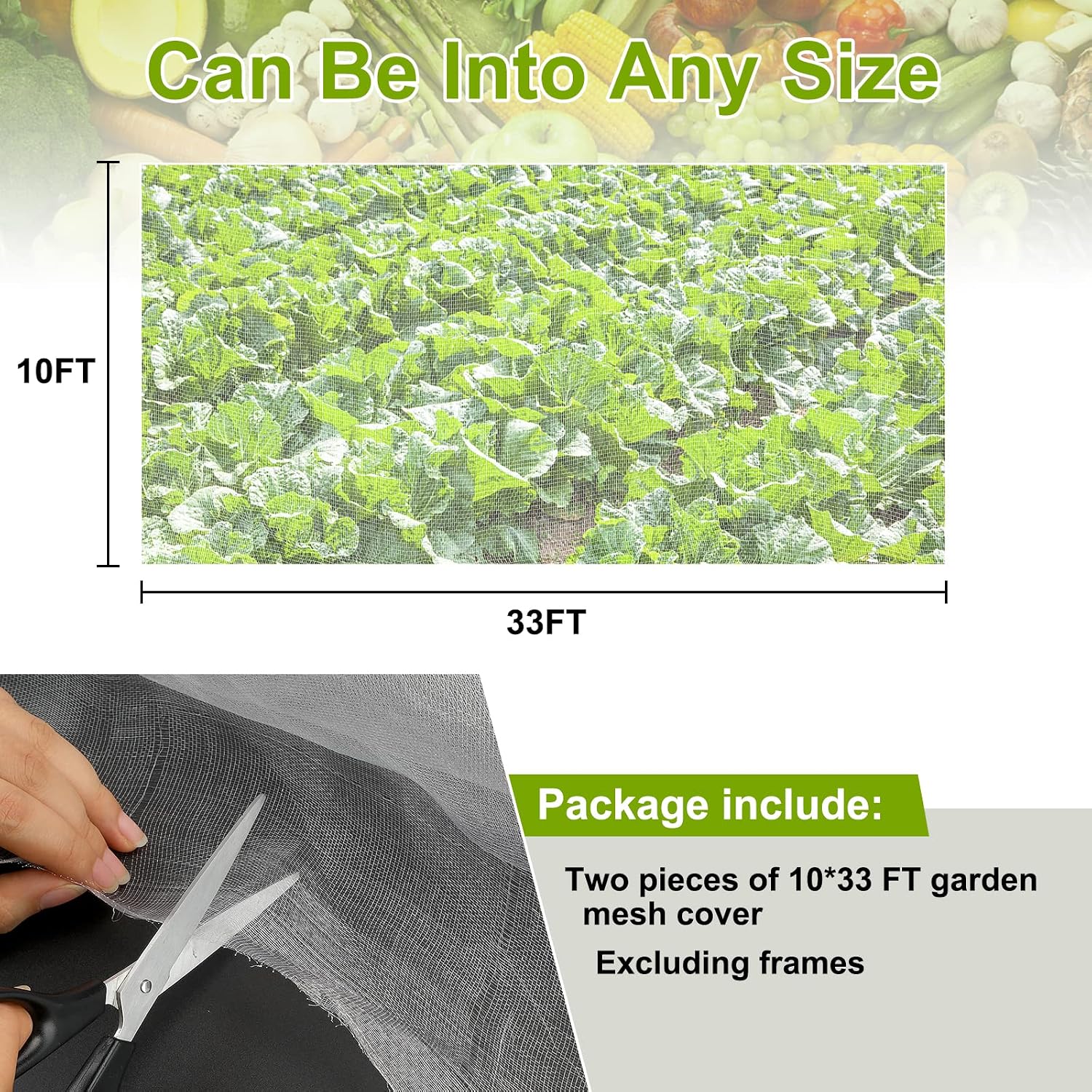 RIFNY Garden Netting for Raised Beds Garden Protection Plant, 2 Pcs 10x33Ft | Ultra Fine Mesh Netting, Insect Pest