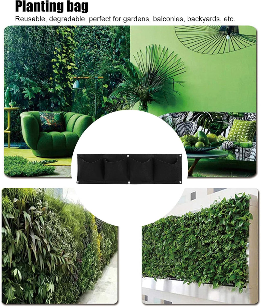4Pcs 4 Pocket Felt Vertical Wall Garden Planter Plant Grow Bag Reusable Wall Mounted Planting Growing Bag for Flower