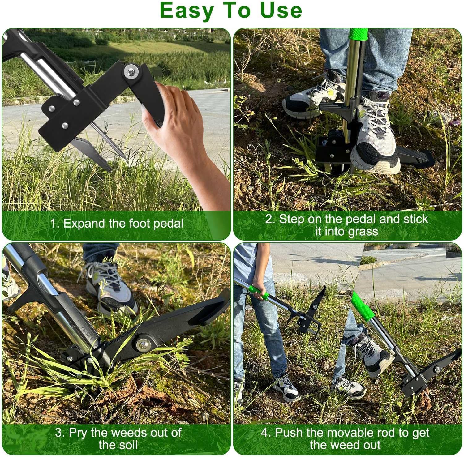 Weed Puller 38.97in Aluminum Weed Puller Stand Up Weeder Without Bending Kneeling Manual Weed Remover Tool with 4 Claws