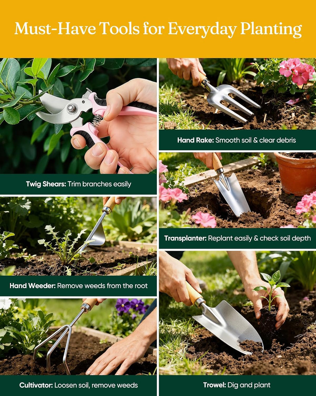 12-Piece Gardening Tools Set with Hard Storage Case, Pink Silver | Heavy-Duty Steel Trowel & Pruner, Floral Print