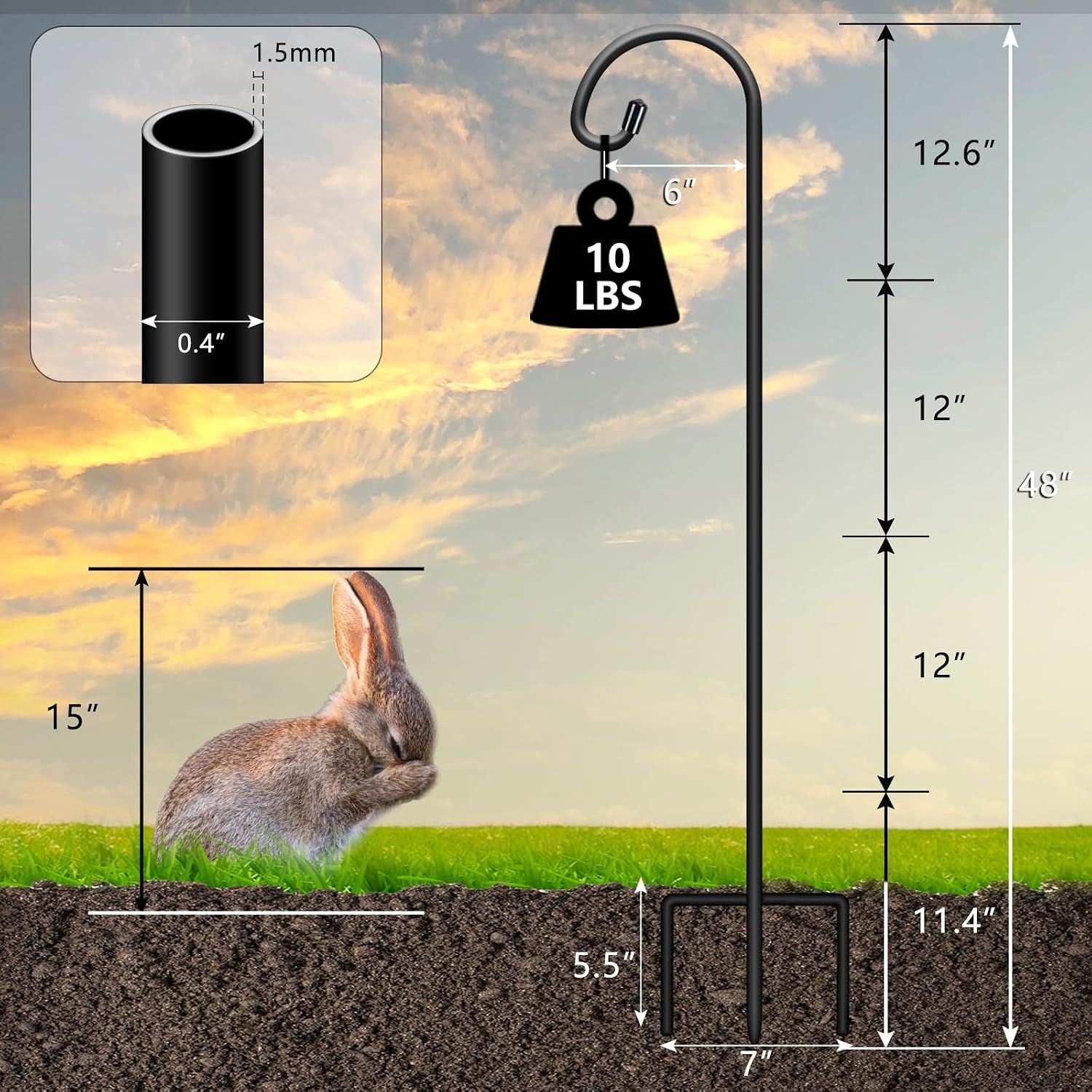 Gtongoko 48 Inch Shepherd Hooks for Outdoor 4 Pack, Adjustable Garden Hooks for Hanging Plants, Lanterns, Solar Lights