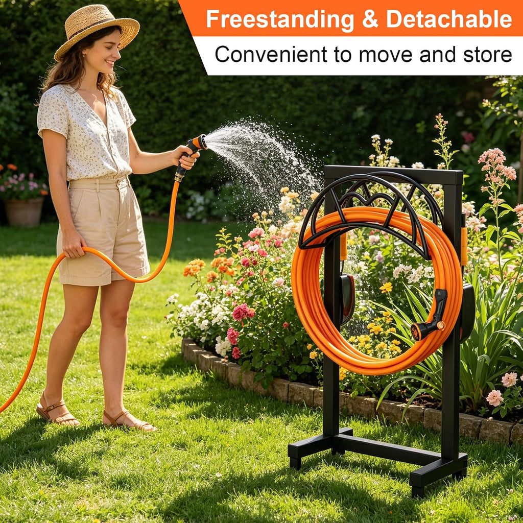 VyGrow Garden Hose Holder, Freestanding Heavy Duty Water Hose Holder for Outside, Upgraded Metal Hose Stand with 4