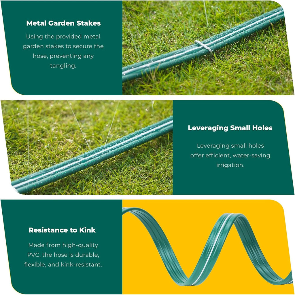 Sprinkler Soaker Hose 50ft for Garden Lawn, Watering Pipe with Holes, High-Efficiency Water-Saving Garden Irrigation