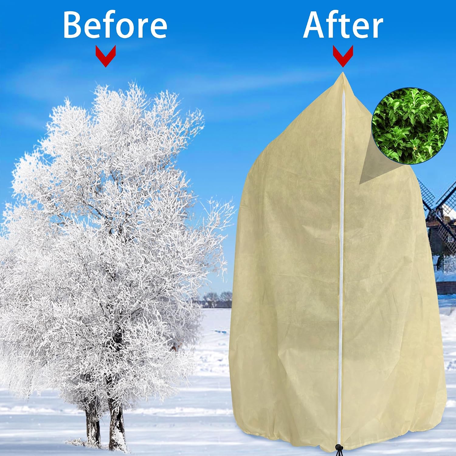 2 Pack 94" x 79" Large Plant Covers Freeze Protection- Reusable Winter Plant Frost Protection Cover Bags with Zipper