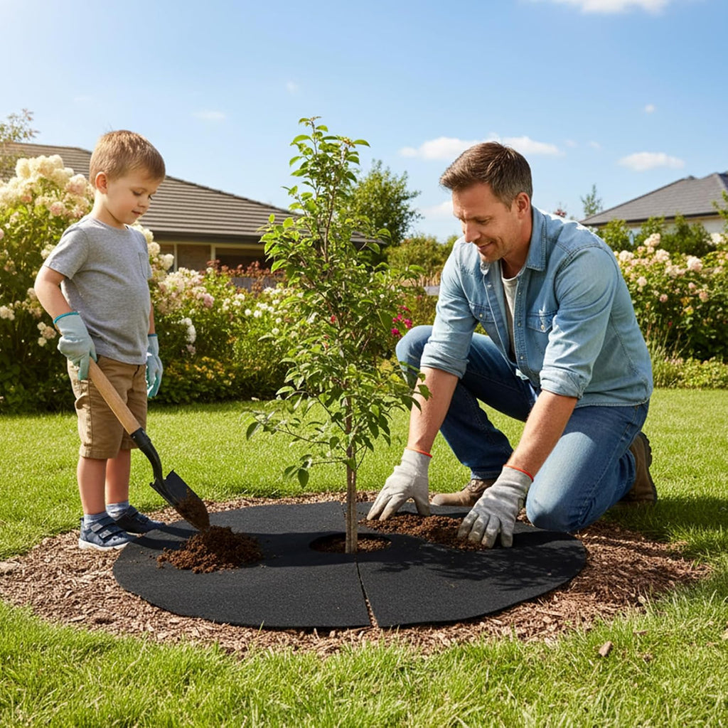 6 Pack 32.3 Inch Non-Woven Tree Mulch Ring,Plant Barrier Mat, Degradable Tree Protector for Invasive Growth Control