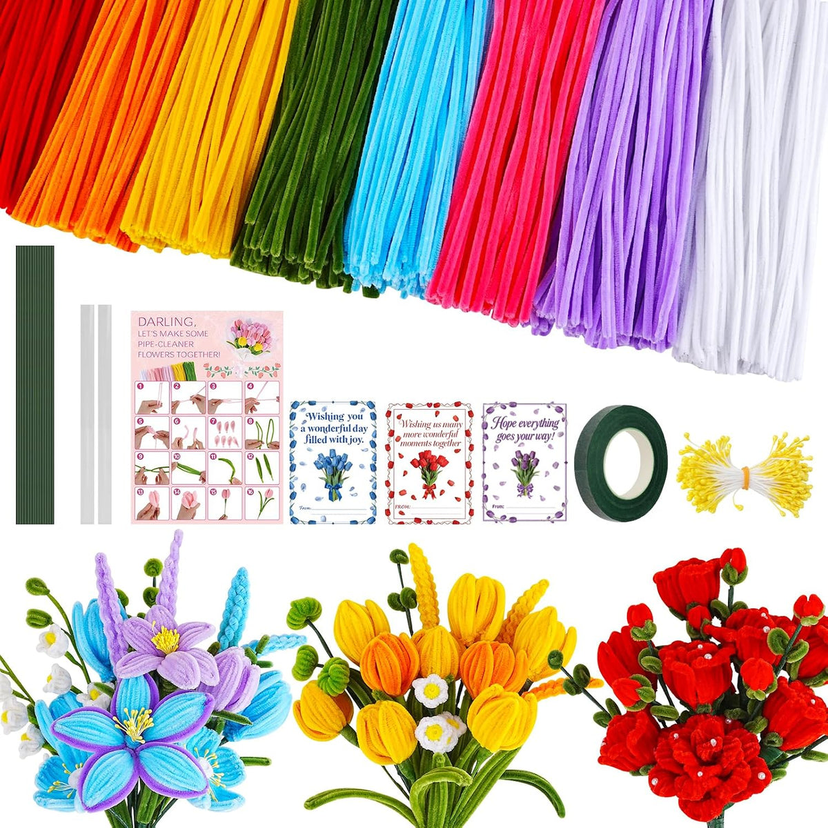 Green Floral Tape Wire Flower Arranging Tools Kit for Bouquets
