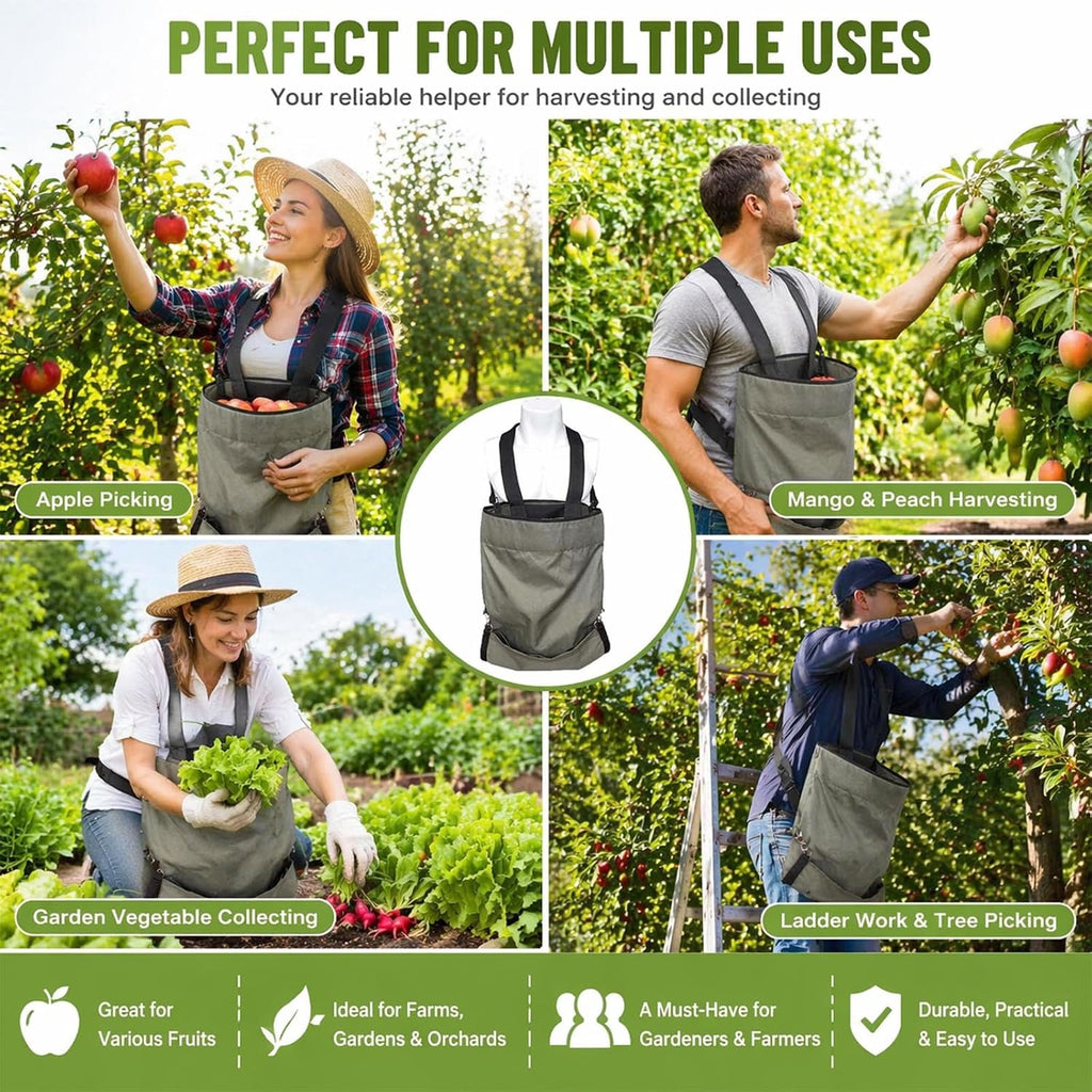 FCOUIID Harvest Apple Picking Bag - Waterproof 600D Fruit Storage Apron Pouch for Outdoor Orchard, Farm, Garden, Heavy