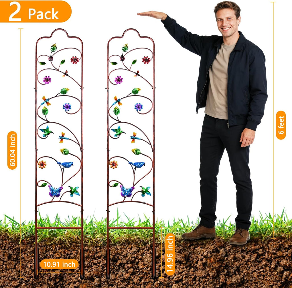 2 Pack Garden Trellis for Climbing Plants, Metal Decorative Vegetables Flowers Vines Fence Trellis for Outdoor Patio