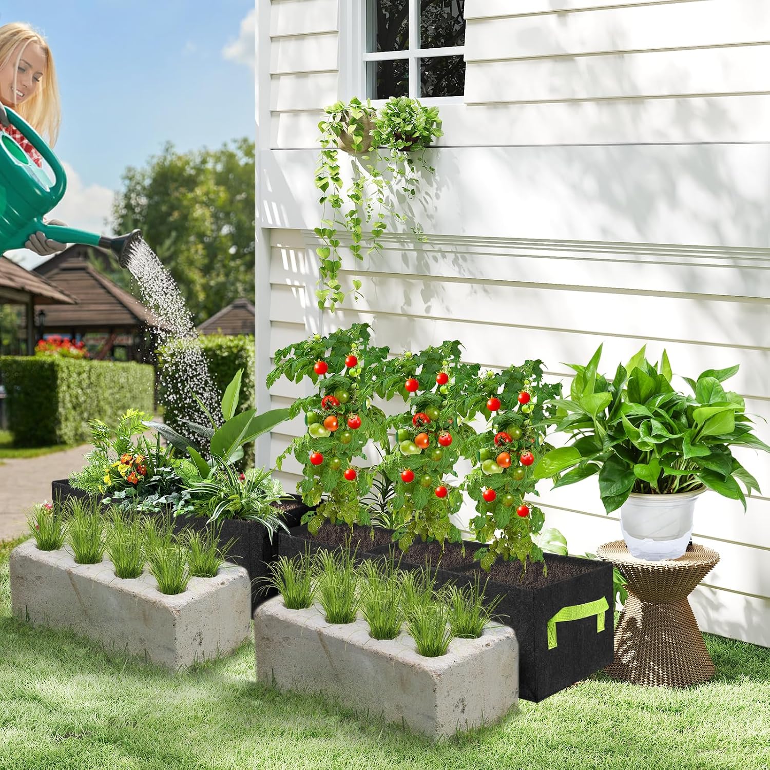 3 Pcs Plant Grow Bags Breathable Square Fabric Raised Garden Bed 9.5 Gal | 36L/9.5 Gallon 400GSM Heavy Duty Growing
