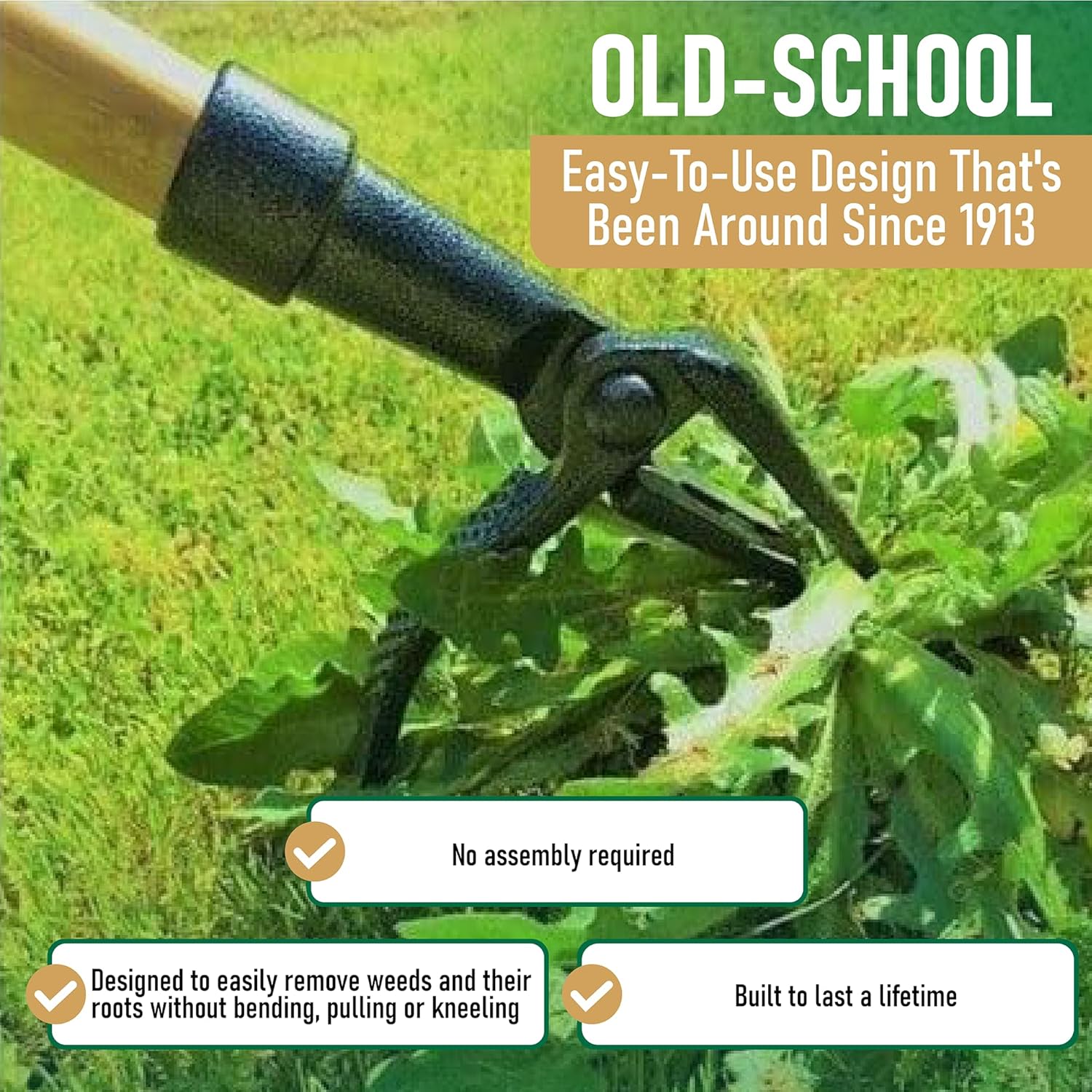 Grampa's Weeder Original Stand Up Weed Puller Tool with Bamboo Long Handle | 4-Claw Steel Head • Weeding Tool • Weed
