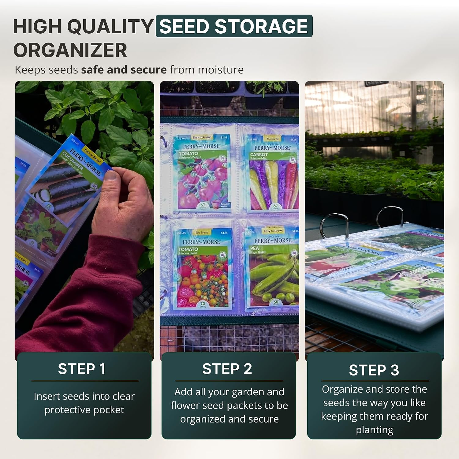 Seeds of Life - Seed Storage Organizer Binder – Compact Seed Packet Organizer with 50 Sheets Holding 200 Seed