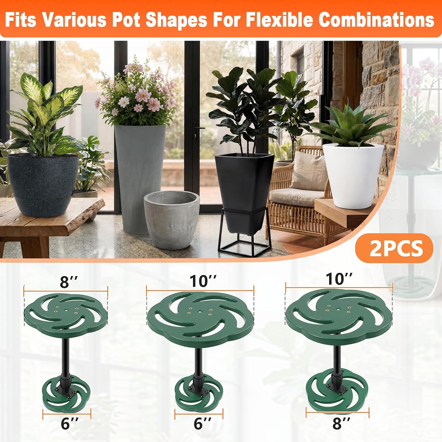 2 Pack Plant Risers for Inside Pots, 12-21" Rise Plastic Planter Inserts | Adjustable Height Planter Inserts for Large