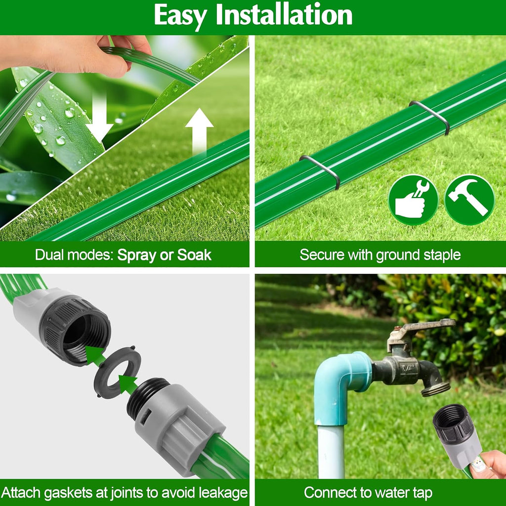 Sprinkler Hose with Holes, 100FT (50FT x 2) Heavy Duty Flat Soaker Hoses, Watering Garden Drip Irrigation Hose –