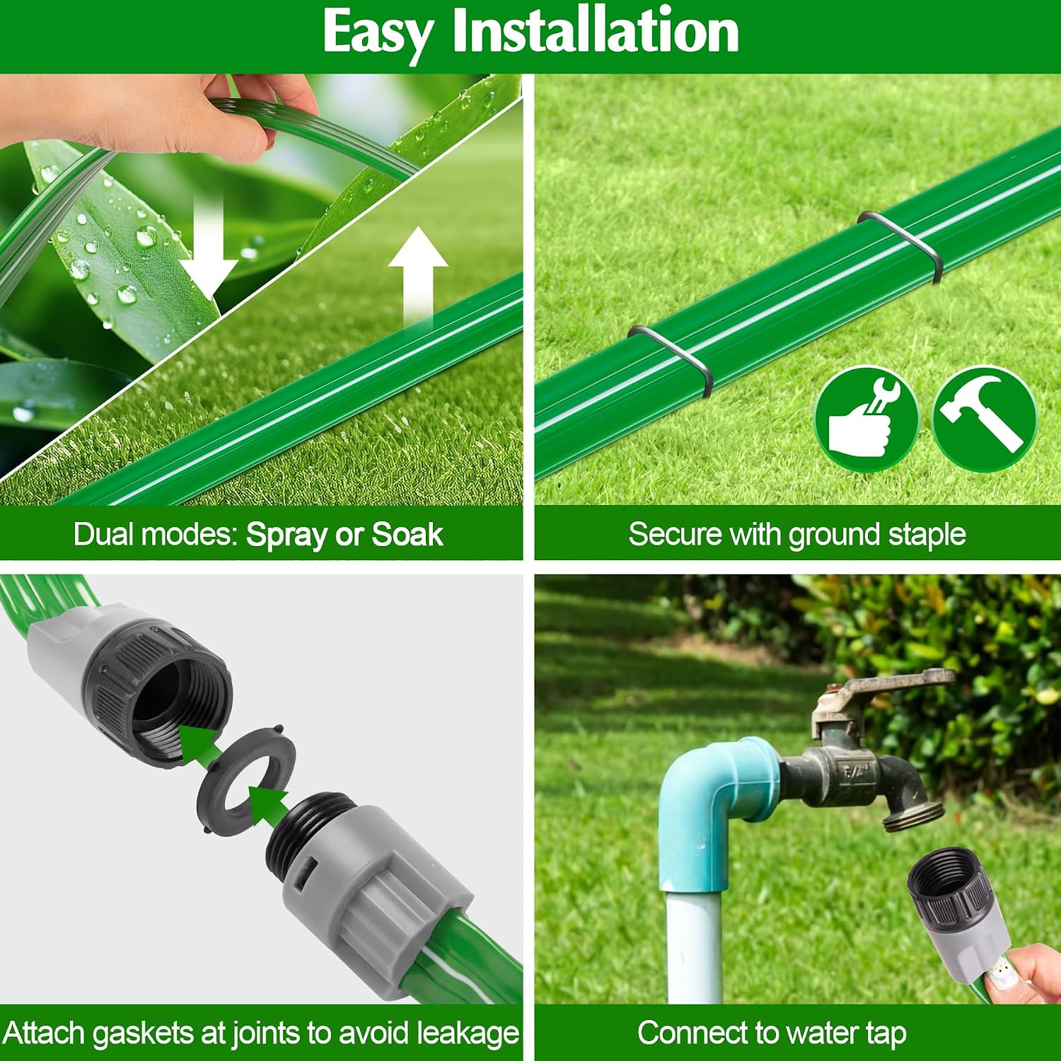 Sprinkler Hose with Holes, 100FT (50FT x 2) Heavy Duty Flat Soaker Hoses, Watering Garden Drip Irrigation Hose –