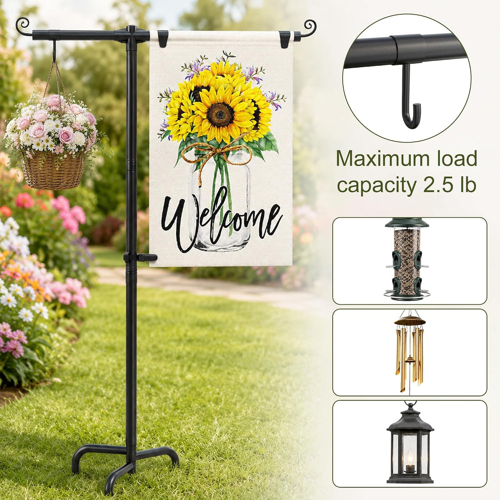 Garden Flag Stand, Extra Thick 5/8 Inch Heavy-Duty 63 Inch Yard Flag Holder | Fits 28x40 Garden Flags, with 4-Prong