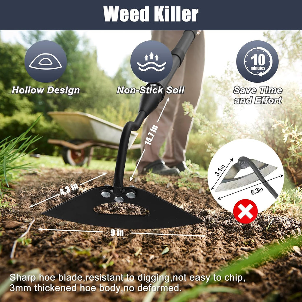 Hoe Garden Tool, Hollow Hoe with 55 Inch Long Handle, Adjustable Manual Weeder Heavy Duty Garden Hoe for Weeding