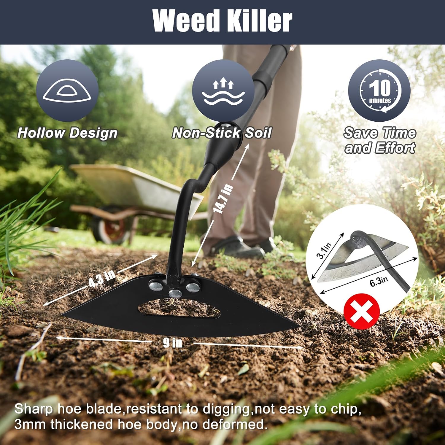 Hoe Garden Tool, Hollow Hoe with 55 Inch Long Handle, Adjustable Manual Weeder Heavy Duty Garden Hoe for Weeding