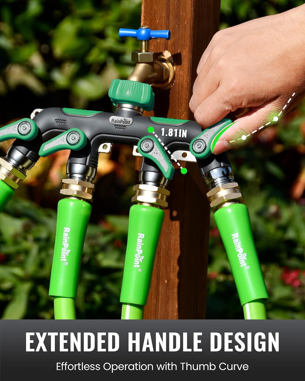 RAINPOINT 4 Way Garden Hose Splitter, 100% Metal Heavy Duty Water Hose Splitter with Individual Shut-Off Valves, 3/4"