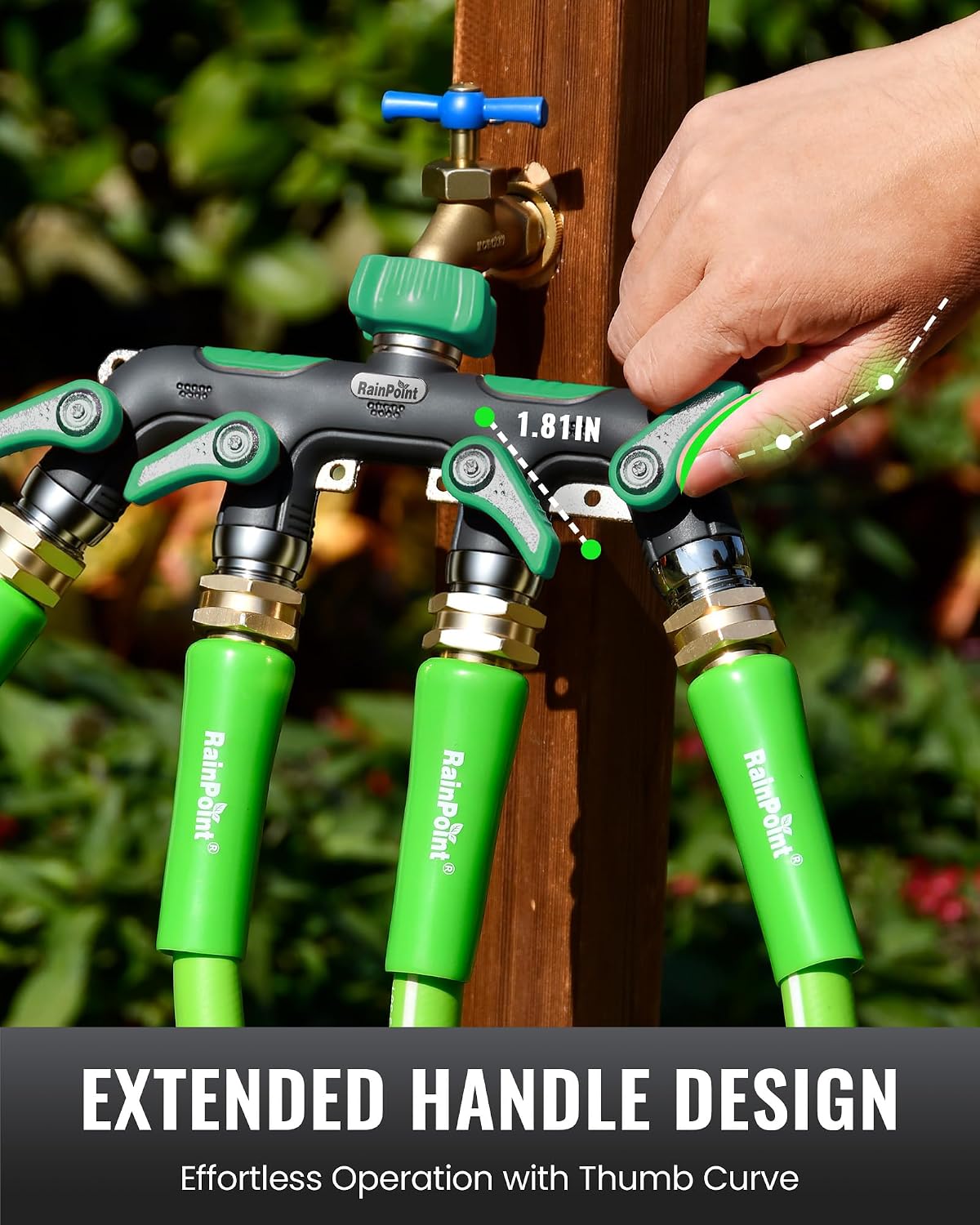 RAINPOINT 4 Way Garden Hose Splitter, 100% Metal Heavy Duty Water Hose Splitter with Individual Shut-Off Valves, 3/4"