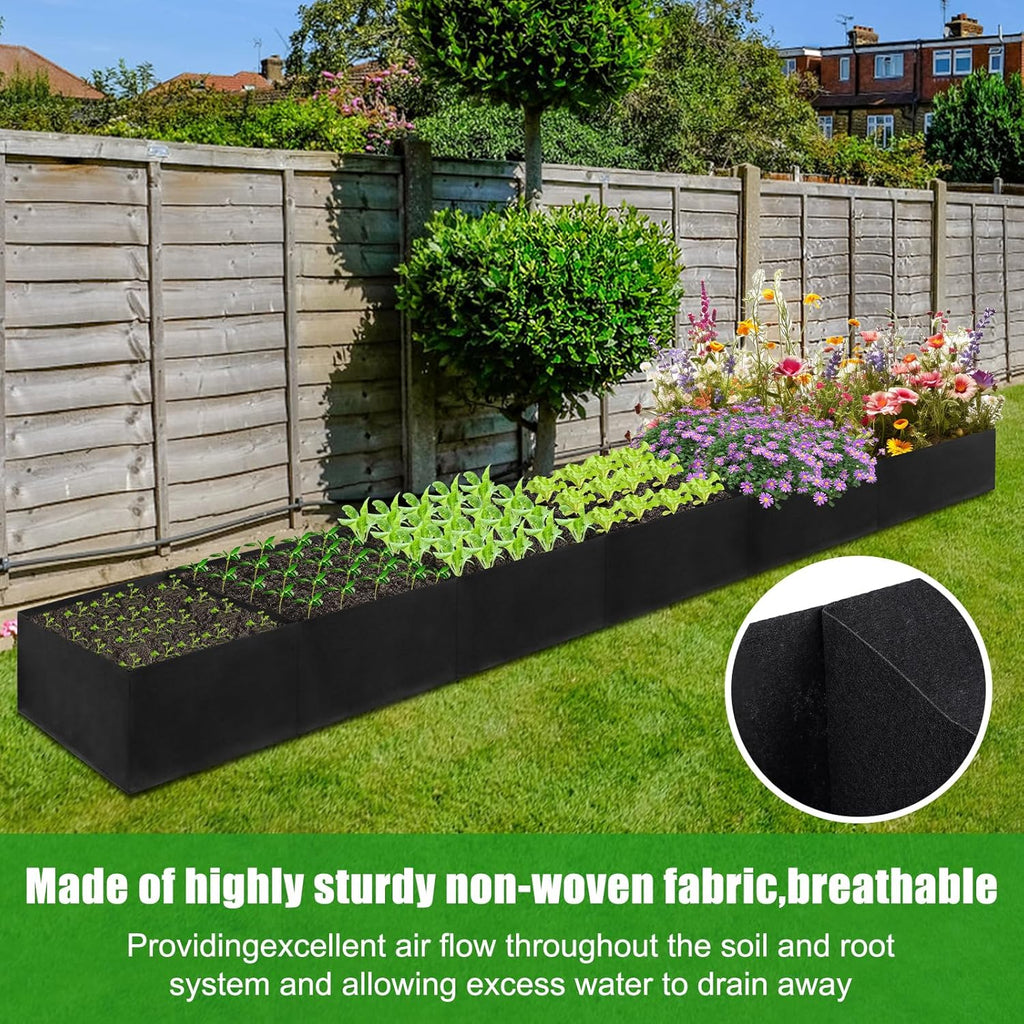 VZZNN 2Pack 12x2x1ft Fabric Raised Garden Bed - 6 Grids Plant Grow Bags, Outdoor Planter Box Non-Woven Fabric Patio