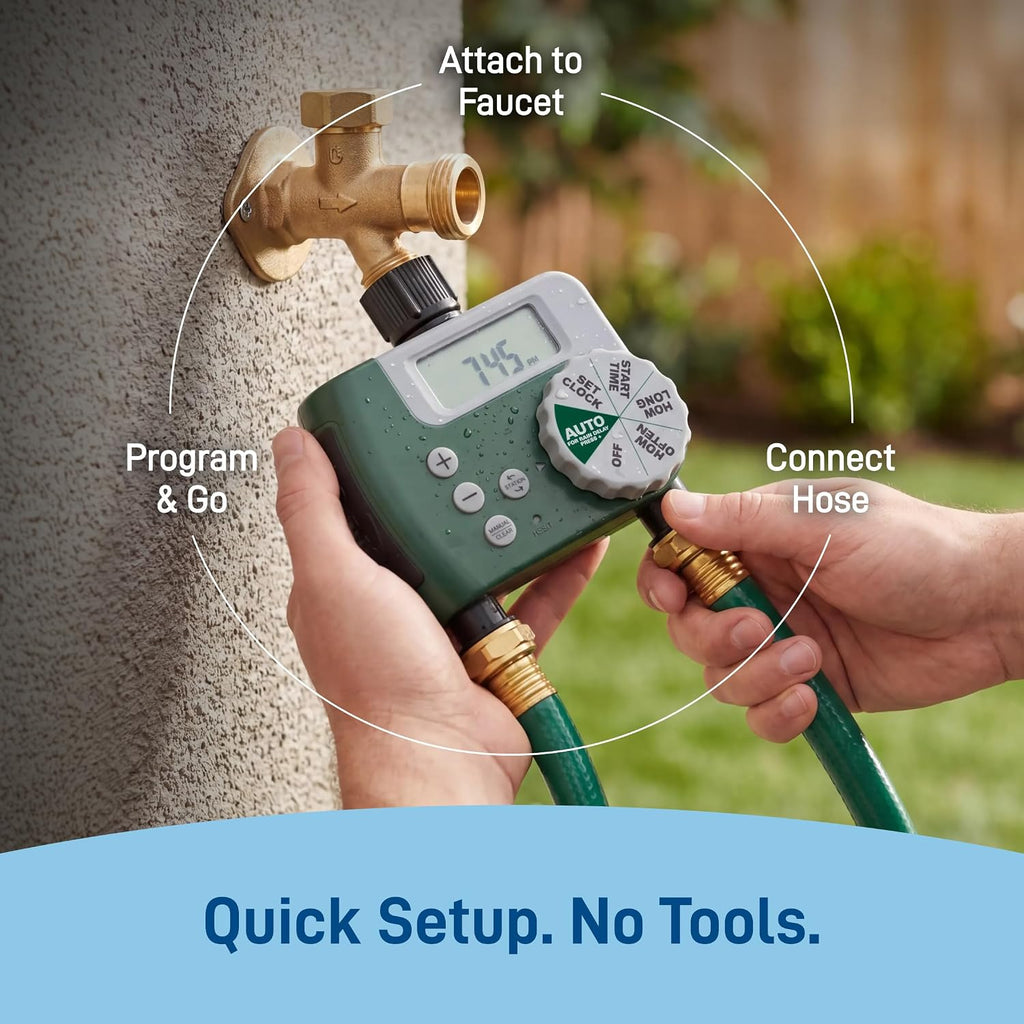Orbit Programmable Digital Hose Watering Timer - 2 Outlet - Battery Powered - with LCD Screen - Built-in Rain Delay