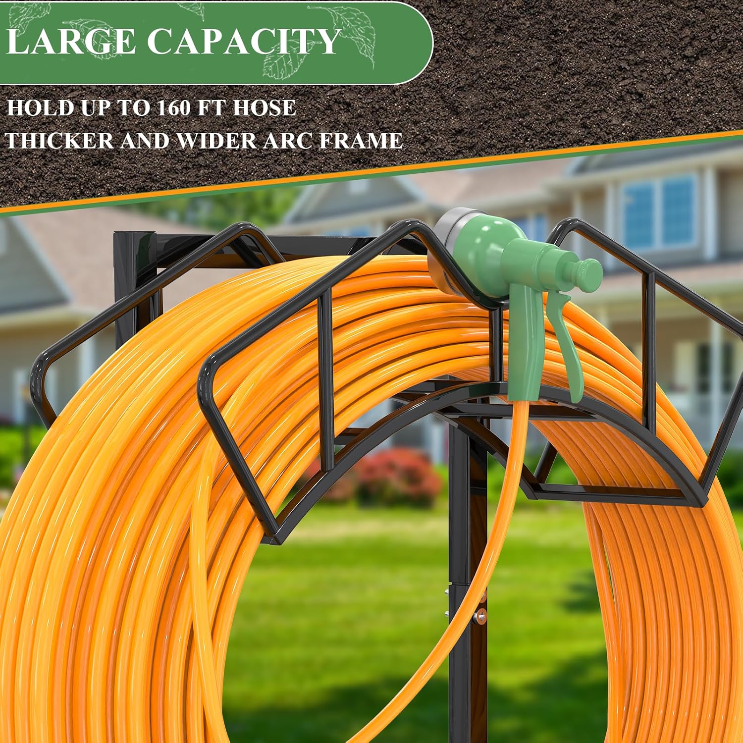 Qatsrin Super Stable Garden Hose Holder, Water Hose Reel holds 160ft, Black | Freestanding Water Hose Storage Hanger