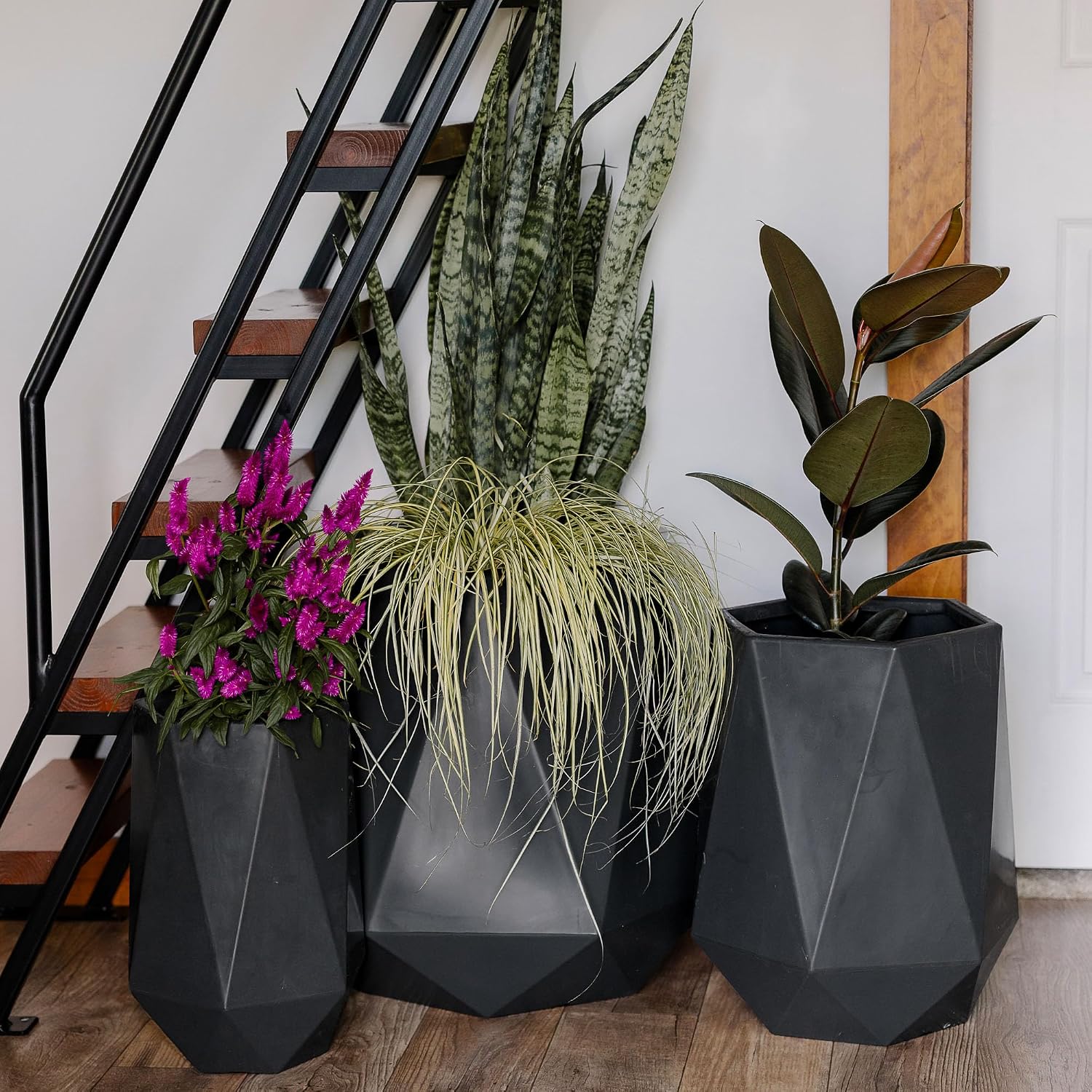 Large Planters for Outdoor Plants - Set of 3, 15.5/18/20 Inches Outdoor Planters for Porch - Tall Planter for Outdoor &