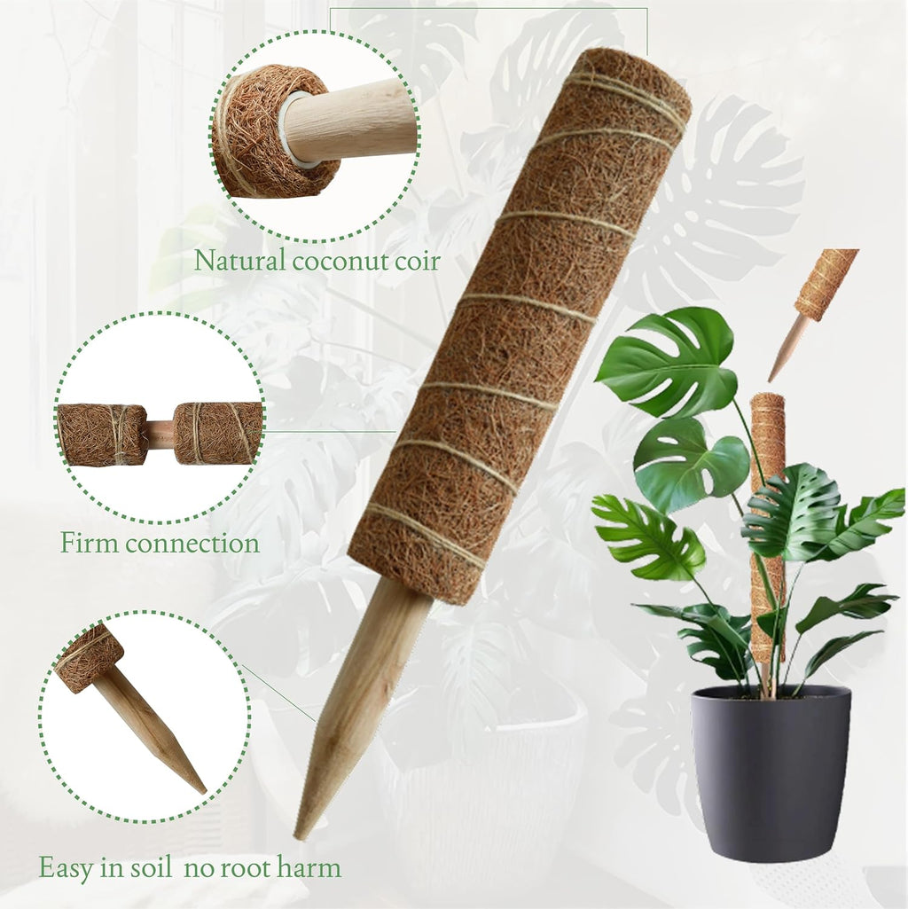 Moss Pole for Plants 4 Pack Natural Coco Coir Climbing Support Stakes with Plant Ties Indoor Monstera Plant Training