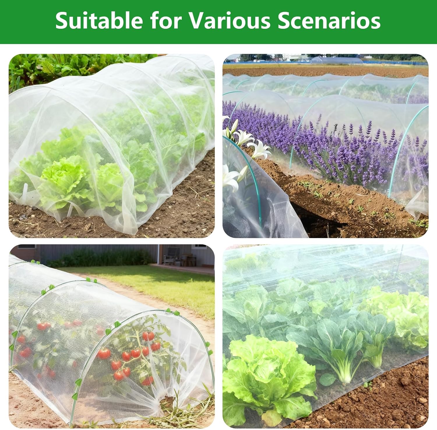 Garden Netting Kit for Raised Beds, 10x30FT Ultra Fine Mesh Netting ＆6 Sets Fiberglass Garden Hoops, Insect Netting for