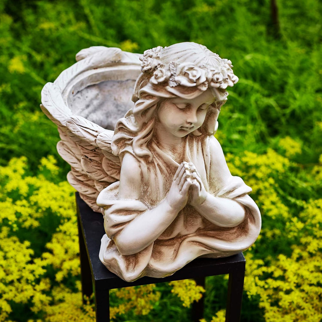 Praying Angel Bust Garden Statue Planters, Angel Wing Planters Pots Mini Vase for Patio, Lawn, Yard Art, Cemetery Grave