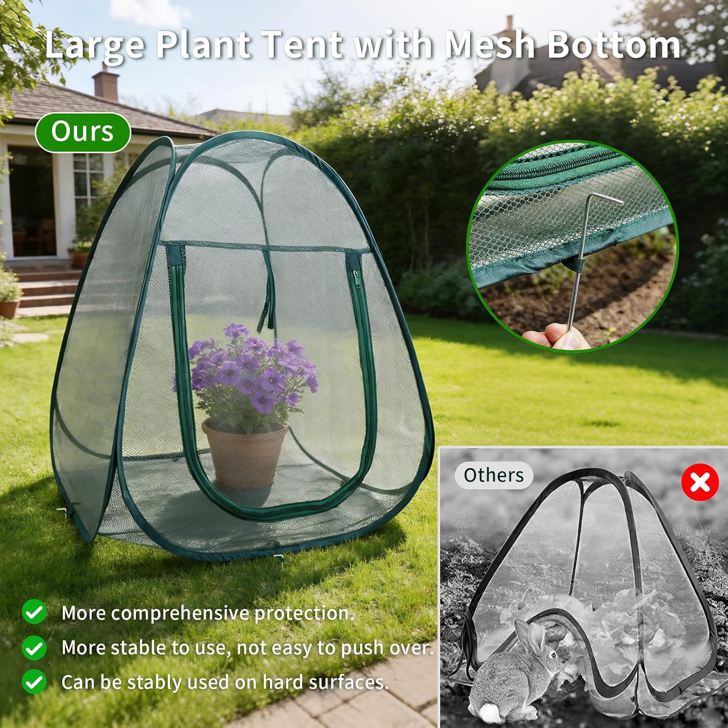 2PCS Large Mesh Plant Protector Tent from Animals, 28X28X32In Pop Up Plant Protection Enclosure Garden Netting Cover