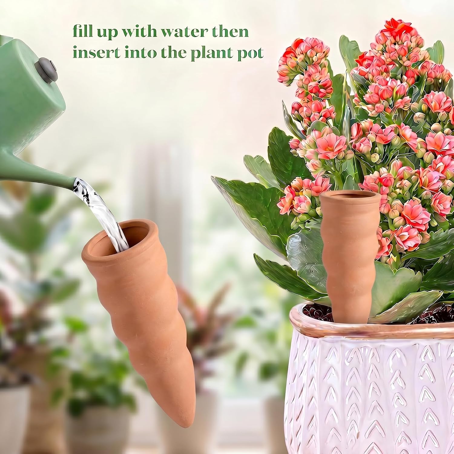 Terracotta Watering Spike Set, 6 Pcs Self Watering Planter Insert, Automatic Plant Watering Devices for Vacation Care