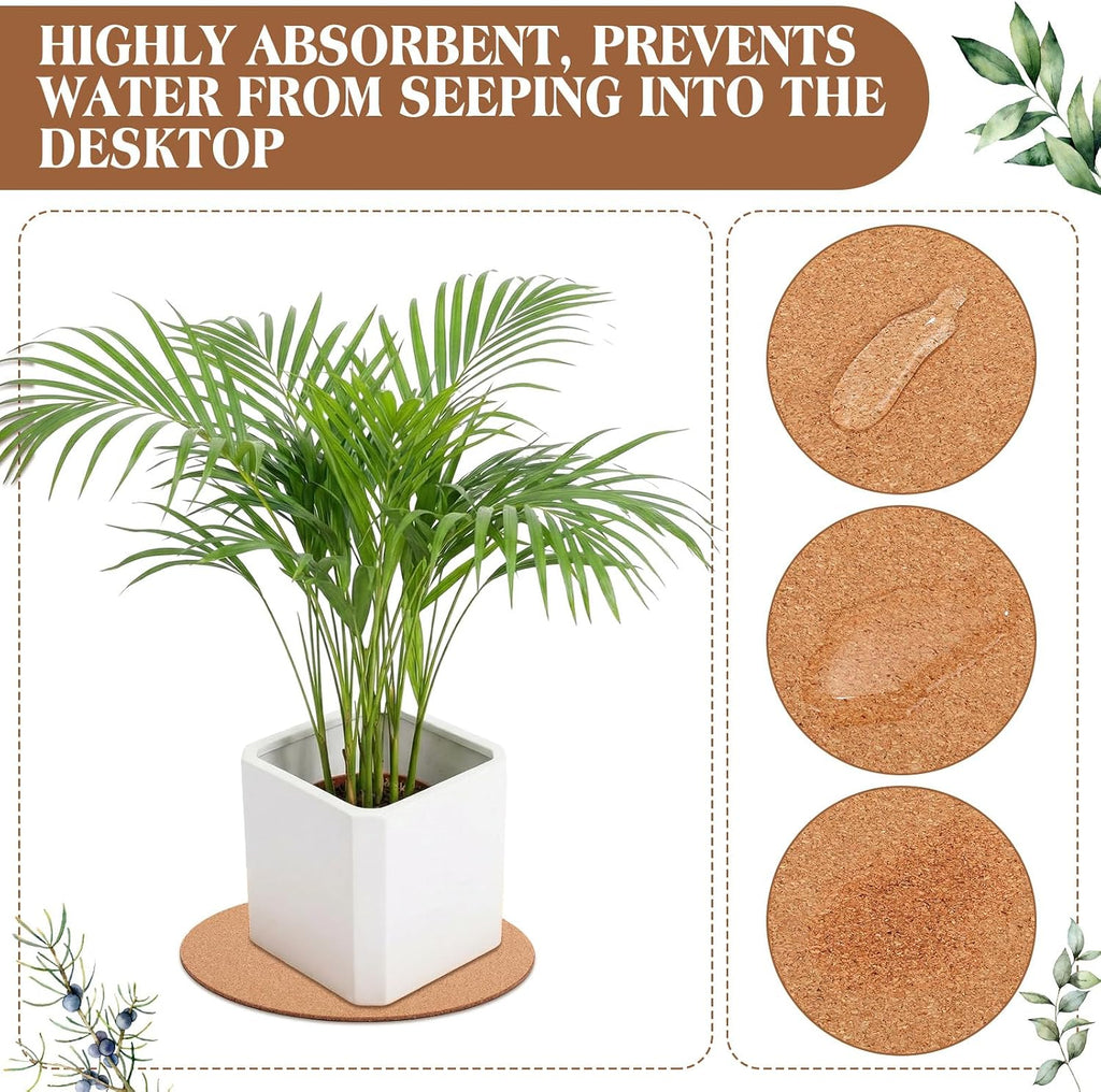Gejoy 20 Pcs Cork Plant Coasters, Cork Plant Mats Absorbent Round Saucers Placemats for Indoors, Planters, House