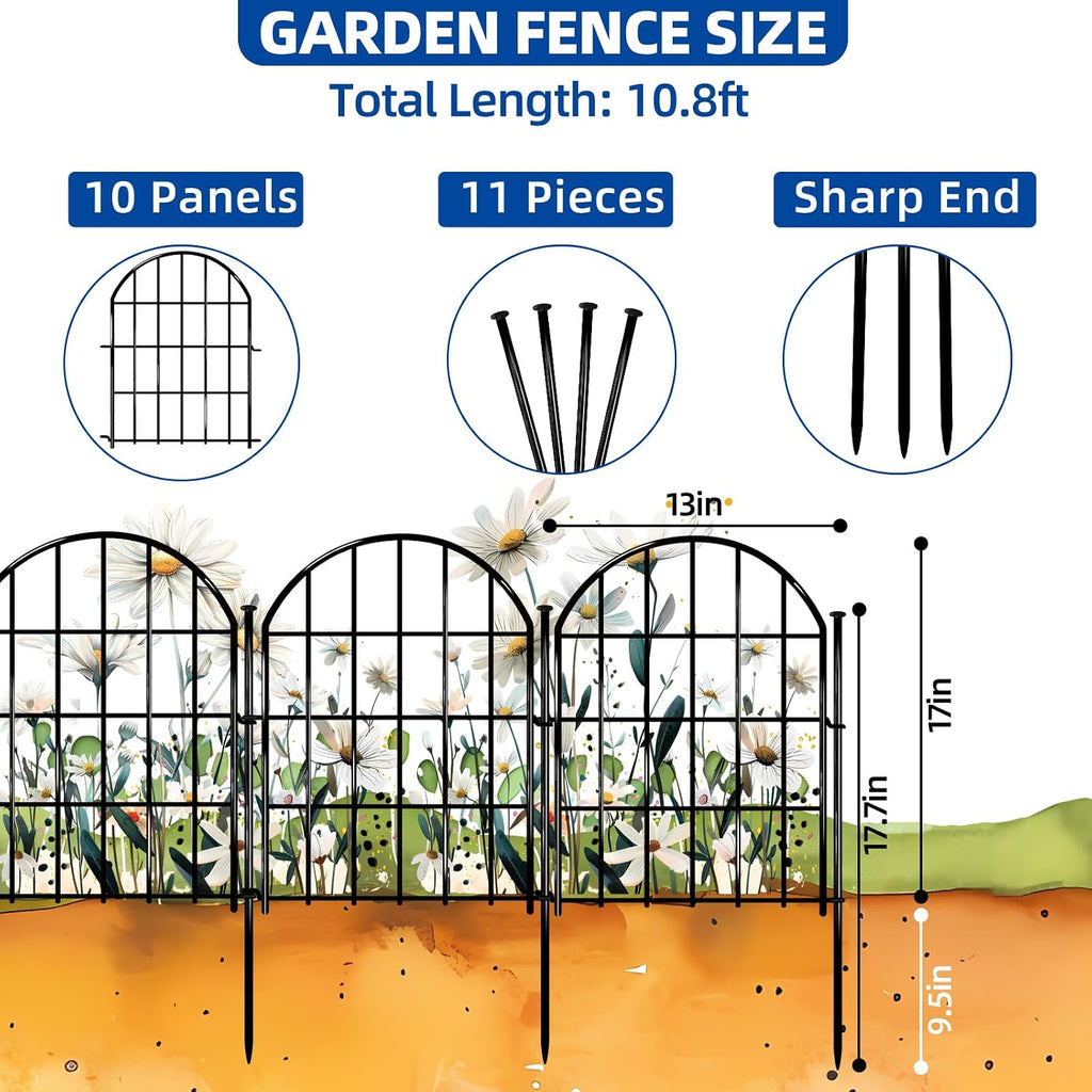 Decorative Garden Fence, 17in X 10.8ft No Dig Fence Panels, Arched Rustproof Metal Garden Fencing Animal Barrier