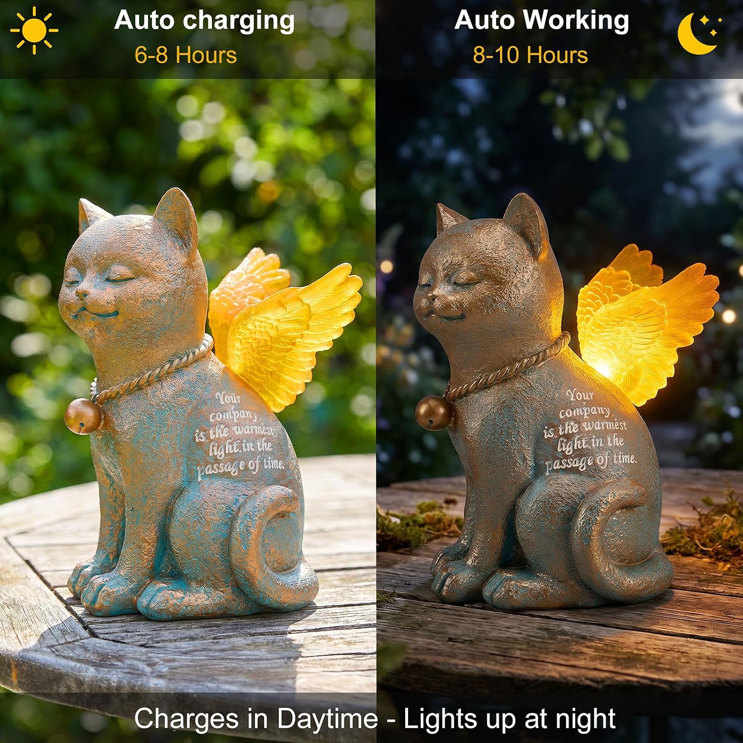 Pet Memorial Angel Cat Statue - Solar Powered Glowing Resin Garden Statue | Waterproof with LED Light Wings, Memorial