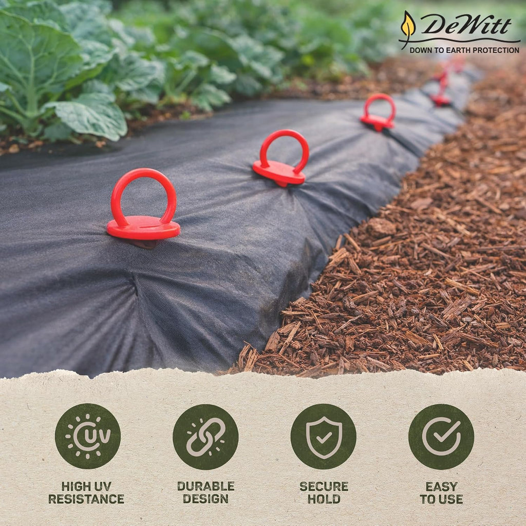 Dewitt 300-Pack Red Re-Pins Gardening Anchors – Reusable Plastic Garden Stakes for Securing Frost Cover, Plant