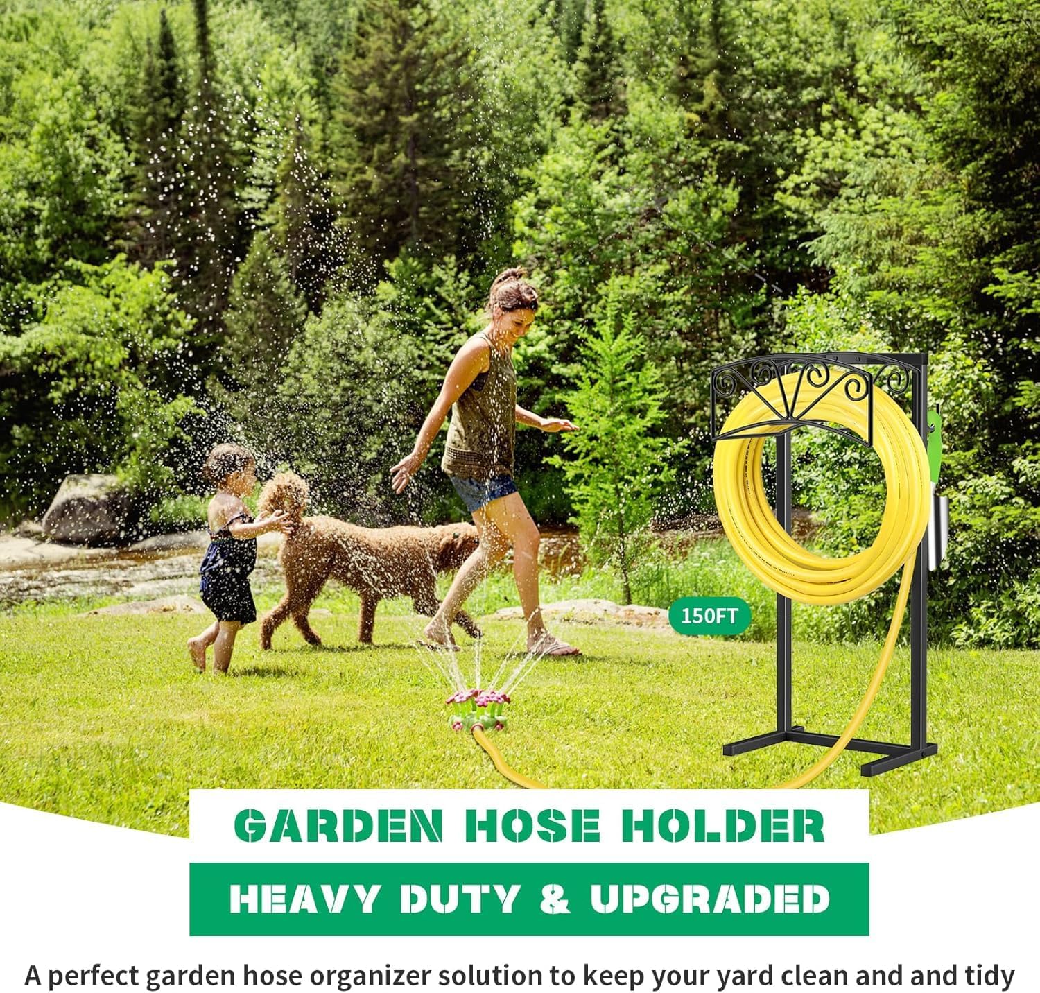 TomCare Garden Hose Holder, Heavy Duty Water Hose Hanger for 160FT Hose | Freestanding Ground-Set Design, Thick Metal