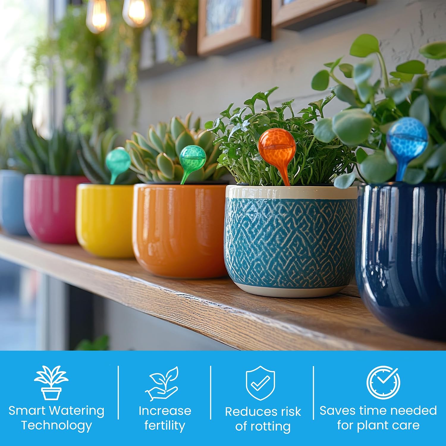 Little Green Leaf Automatic Plant Watering Globes Self Watering Planter Inserts (Set of 4) | Hands Free Multicolor