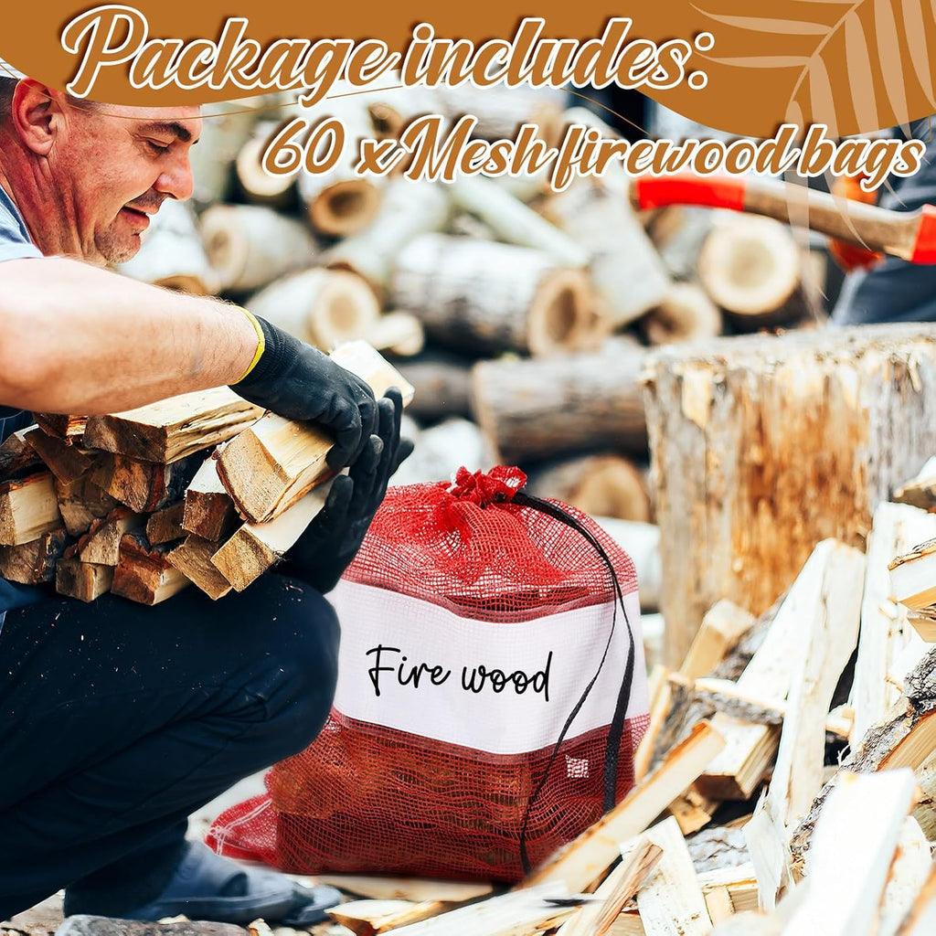 60 Pcs Onion Bags Reusable Mesh Produce Storage with Drawstring Firewood Bags Onion Potato Storage Sacks for Garden