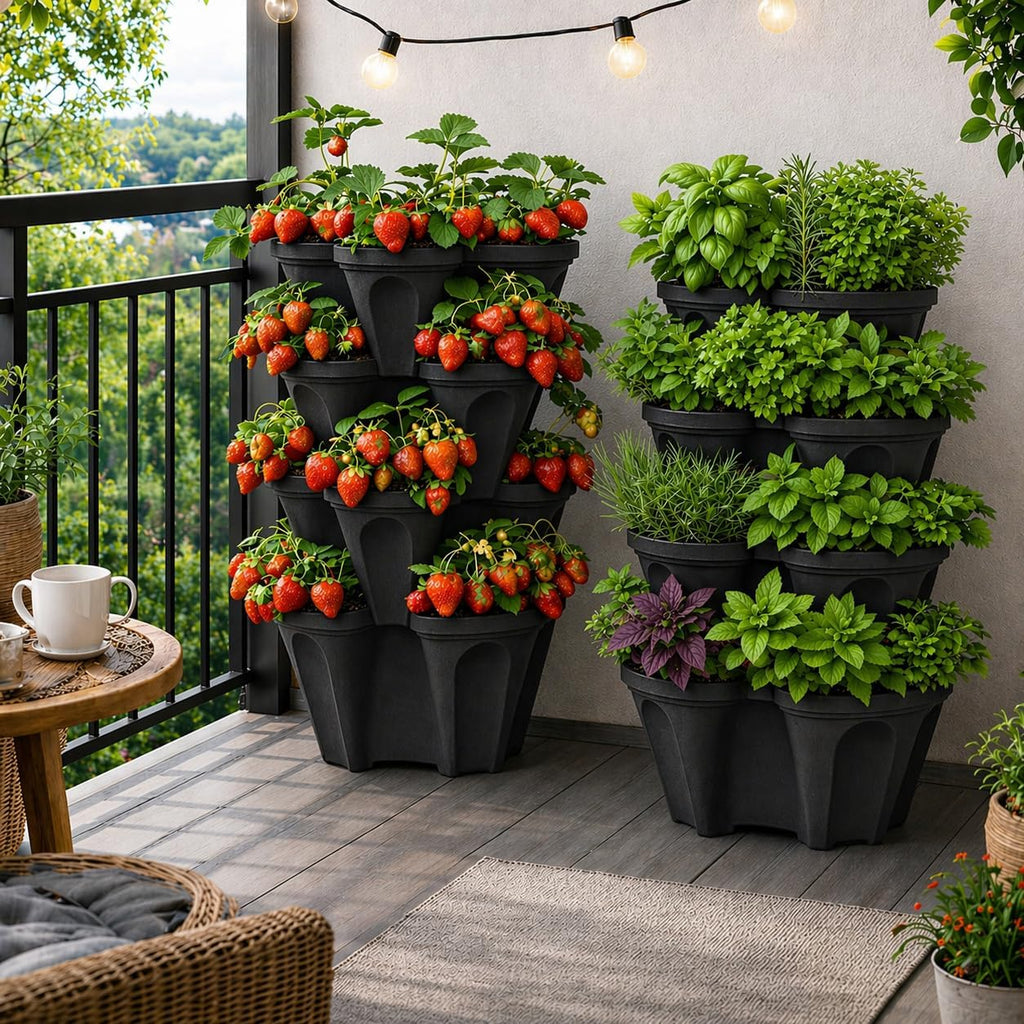 Vertical Garden Planter 4 Tier Stackable System 16 Plants, Space Saving Herb, Strawberry & Food Crop Planter with