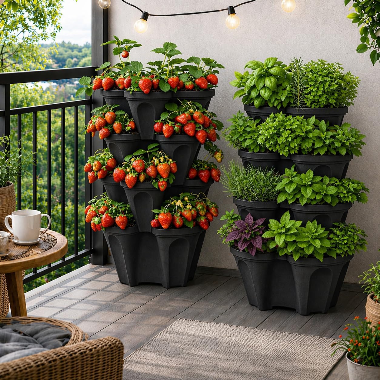Vertical Garden Planter 4 Tier Stackable System 16 Plants, Space Saving Herb, Strawberry & Food Crop Planter with