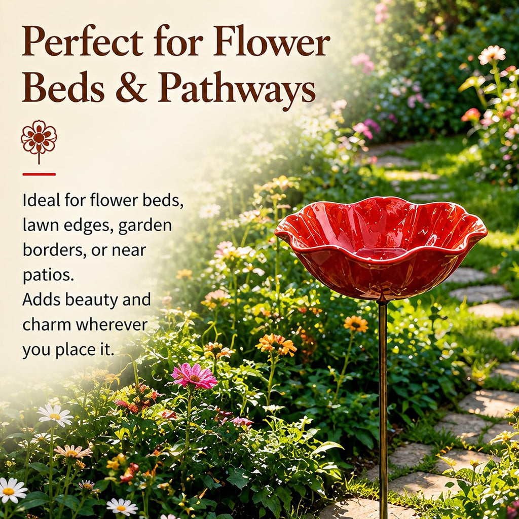 4PC Handmade Metal Flower Garden Stake, Outdoor Bird Bath and Butterfly Watering Station, Bee Watering Flower Stake for